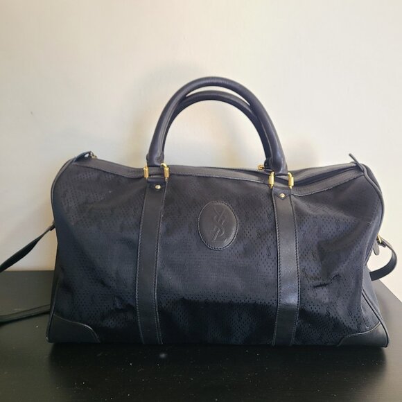 Yves Saint Laurent YSL Travel Bag Black Canvas Leather Duffle Shoulder Bag - Picture 1 of 16